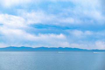 Vladivostok, Russia - May 07, 2019: Ship on the roadstead in the Amur Bay.