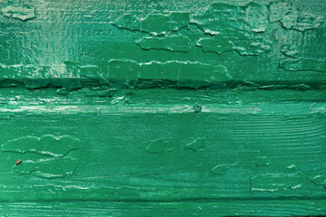 Obraz premium Wooden boards with traces of old paint are painted in a bright green color. Texture, wood, wall, it can be used as background.