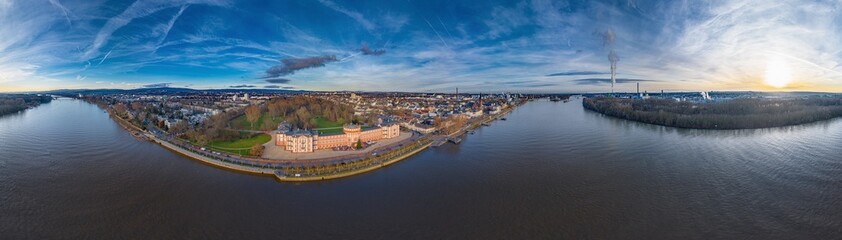 360° aerial panorama of wiesbaden biebrich germany