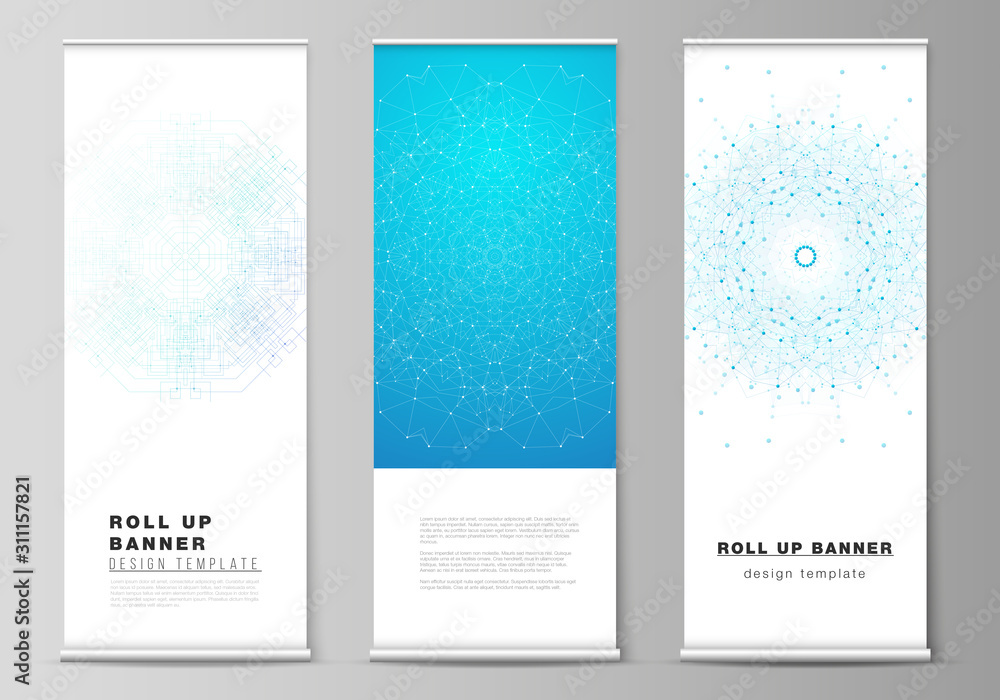 Poster the vector layout of roll up banner stands, vertical flyers, flags design business templates. big da