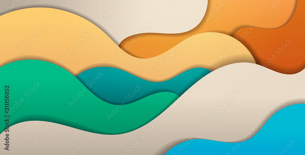 Poster paper cut composition 3d abstract background with colorful waves carving art concept wavy layout for