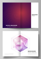 Vector layout of two A4 format modern cover mockups design templates for bifold brochure, flyer, booklet. 3d polygonal geometric modern design abstract background. Science or technology vector.