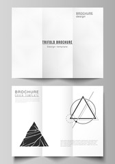 The minimal vector illustration layouts. Modern creative covers design templates for trifold brochure or flyer. Abstract geometric triangle design background using different triangular style patterns.
