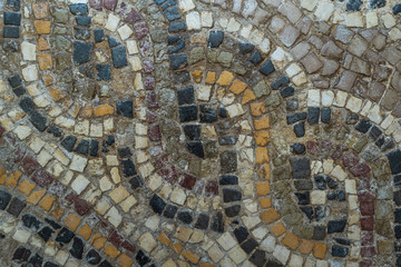 Fototapeta premium Closeup top view flatlay vintage mosaic pattern. Horizontal color photography.