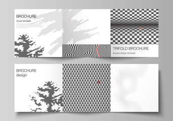 The minimal vector editable layout of square format covers design templates for trifold brochure, flyer, magazine. Abstract big data visualization concept backgrounds with lines and cubes.