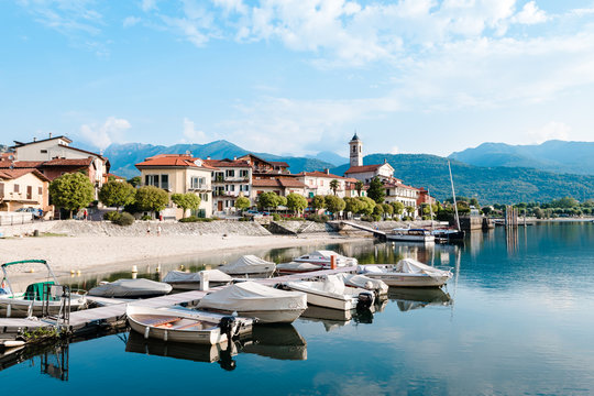 Feriolo village on Lake Maggiore on a sunny day
