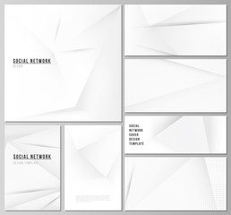 Fototapeta premium Vector layouts of social network mockups for cover design, website design, website backgrounds or advertising mockups. Halftone dotted background with gray dots, abstract gradient background.