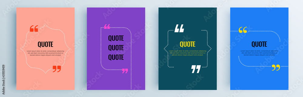 Poster quote frames blank templates set. text in brackets, citation empty speech bubbles, quote bubbles. te