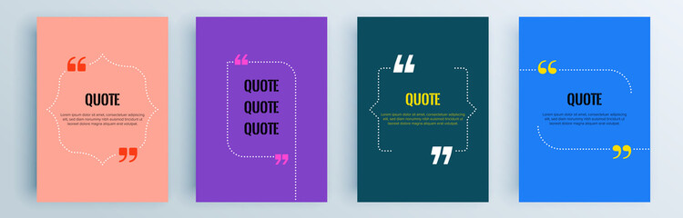Quote frames blank templates set. Text in brackets, citation empty speech bubbles, quote bubbles. Textbox isolated on color background. Vector illustration.