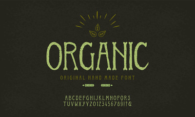 Hand Drawn Rustic Farm Fresh Vector Typeface. Hand Made handwritten Alphabet. Vintage Retro Textured Decorative Type. Organic Font Vector illustration.