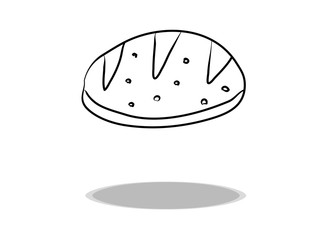 Bun icon vector, hand drawing. Illustration of bread, contour of symbol black