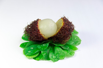 Rambutan (Lychee) on a white background with space for text.