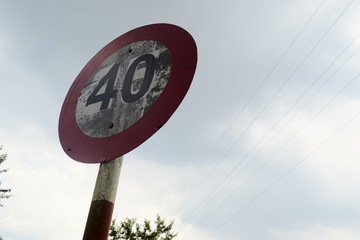 Speed limit sign ( forty km limit ) on the road, Vietnam, September, 2015