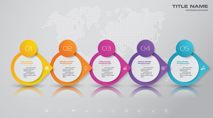 5 steps timeline infographic element. 5 steps infographic, vector banner can be used for workflow layout, diagram,presentation, education or any number option. EPS10.