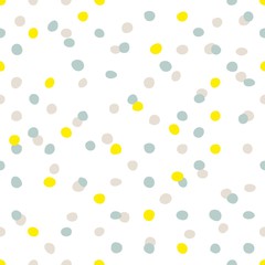 Tile vector pattern with blue, yellow and grey dots on white background