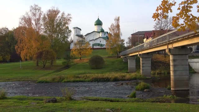October evening at the river Pskova. Pskov, Russia