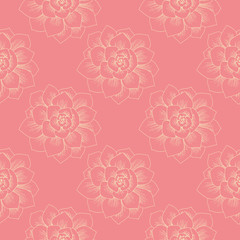 Succulent hand drawn seamless pattern. Line elements on pink background. Good for fabric, textile, wrapping paper, wallpaper, kitchen and bedroom design, packaging, paper, print, etc.