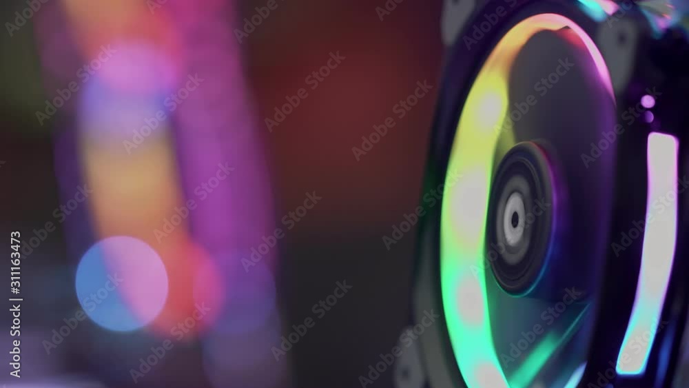 Poster close up of computer rgb gaming, illuminated by colored led