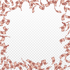 Russian ruble notes falling. Sparse RUB bills on t