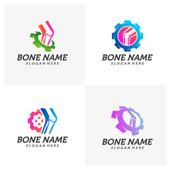 Set of Gear Bone logo design template. Concept Vector of human body health. Emblem symbol Icon.
