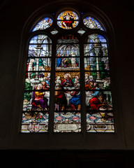 Stained glass window. Last supper