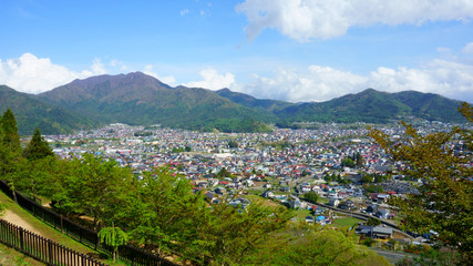 Fototapeta na wymiar Fujiyoshida city at the foot of the mountains. Travel to Japan