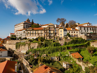 Porto, Portugal. 15 November 2019. Cathedral and gardens seen from Luis I bridge.