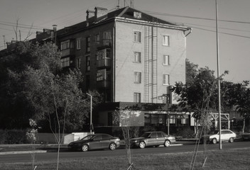 Soviet apartment building. Apartment block. Soviet architecture. Ust-Kamenogorsk (Kazakhstan)....