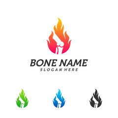 Fire Bone logo design template. Concept Vector of human body health. Emblem symbol Icon.