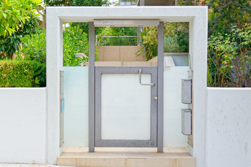 contemporary house entrance external door, posh northern Athens suburbs, Greece