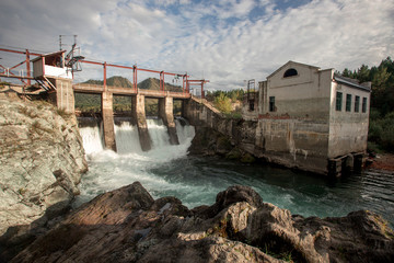Old abandoned hydroelectric Chemal in Altay in Russia