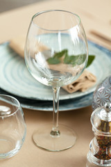 Table setting in restaurant with stylish decorations
