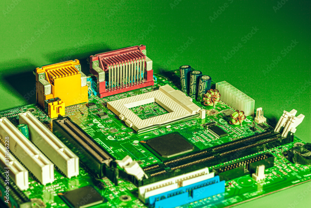 Poster close up of a electronic circuit board with processor