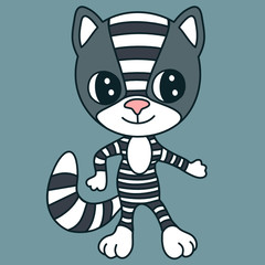 emoticon with a funny cat, who is standing and smiling, color vector illustration