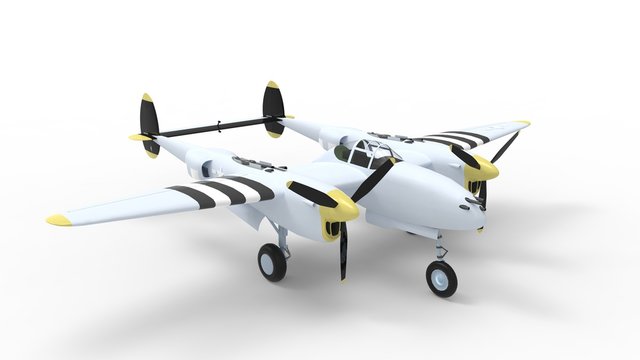 3d rendering of a twin tail world war 2 fighter airplane isolated in studio