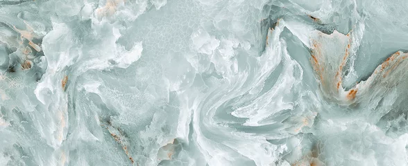 Rolgordijnen zonder boren Polished onyx marble with high-resolution, aqua tone emperador marble, natural breccia stone agate surface, modern Italian marble for interior-exterior home decoration tile and ceramic tile surface. © Stacey Xura