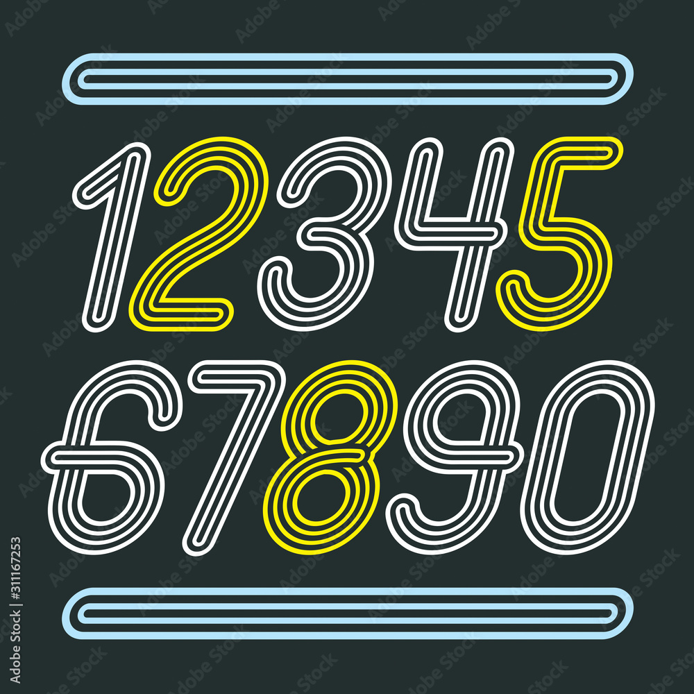 Poster set of stylish disco vector digits, modern numerals collection. funky cursive numerals from 0 to 9 b
