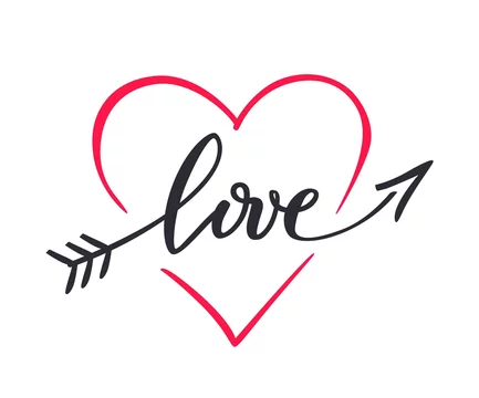 The word love hand drawn, lettering love in the form of an arrow inside the  heart. Stock Vector