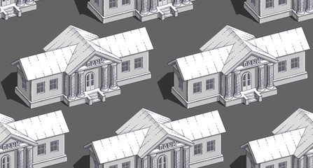 Bank buildings seamless background, backdrop for financial business or banking website or economical theme ads and information, credits and savings, vector wallpaper or web site background.