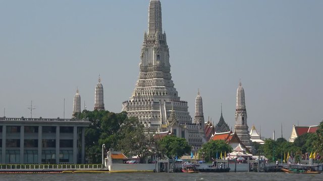 The main prang Buddhist temple Wat Arun, Sunny day. Bangkok, Thailand