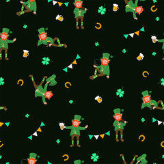 Fototapeta premium Seamless pattern with leprechauns.To St. Patrick s Day. Vector graphics.