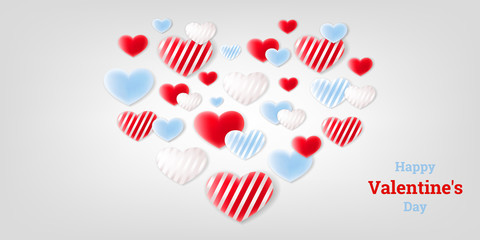 Happy Valentine's Day greeting card. Abstract background. Vector illustration with a big heart made of many 3D hearts. Design for paper, prints, brochure, cover, banners etc.