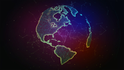 Connection lines Around Earth Globe, Futuristic Technology Background with Light Effect. Elements of this image furnished by NASA 3D illustration.