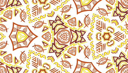 Stylized african tribal colorful motif in ethnic style. Geometric seamless pattern for site backgrounds, wallpaper, wrapping paper, fashion design and decor.