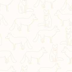 Vector Fox Line Art in Brown on Beige Background Seamless Repeat Pattern. Background for textiles, cards, manufacturing, wallpapers, print, gift wrap and scrapbooking.
