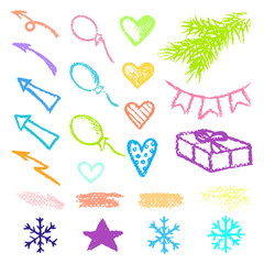 Set chalk vector textures. hand drawn elements.