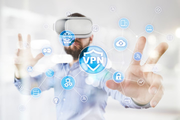 VPN Virtual Private network protocol. Cyber security and privacy connection technology. Anonymous Internet.