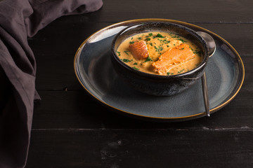 Salmon creame soupe in bowl