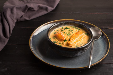 Salmon creame soupe in bowl