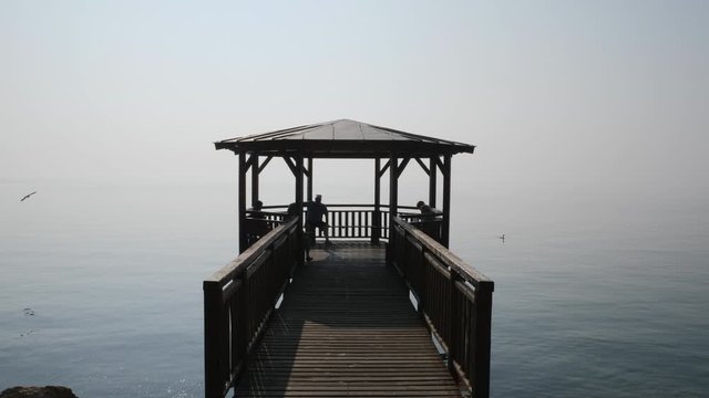 Wooden Gazebo on Garda Lake, Italy. Panoramic Walkthrough.
